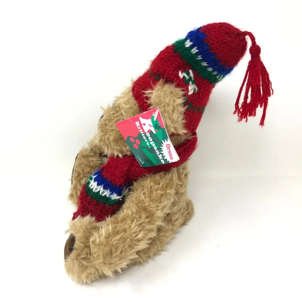 Gibson Keepsake Kritters Tan Teddy Bear Plush VTG 1996 Red Scarf Hat 8